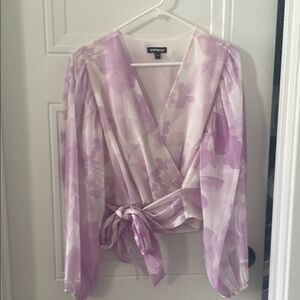 Express Lavender Floral Wrap Blouse